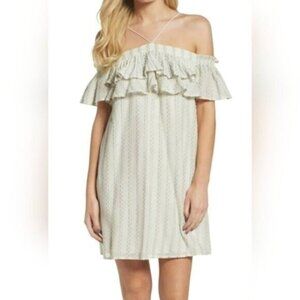 Greylin Blue and White Ruffled Off-Shoulder Sundress Size Medium